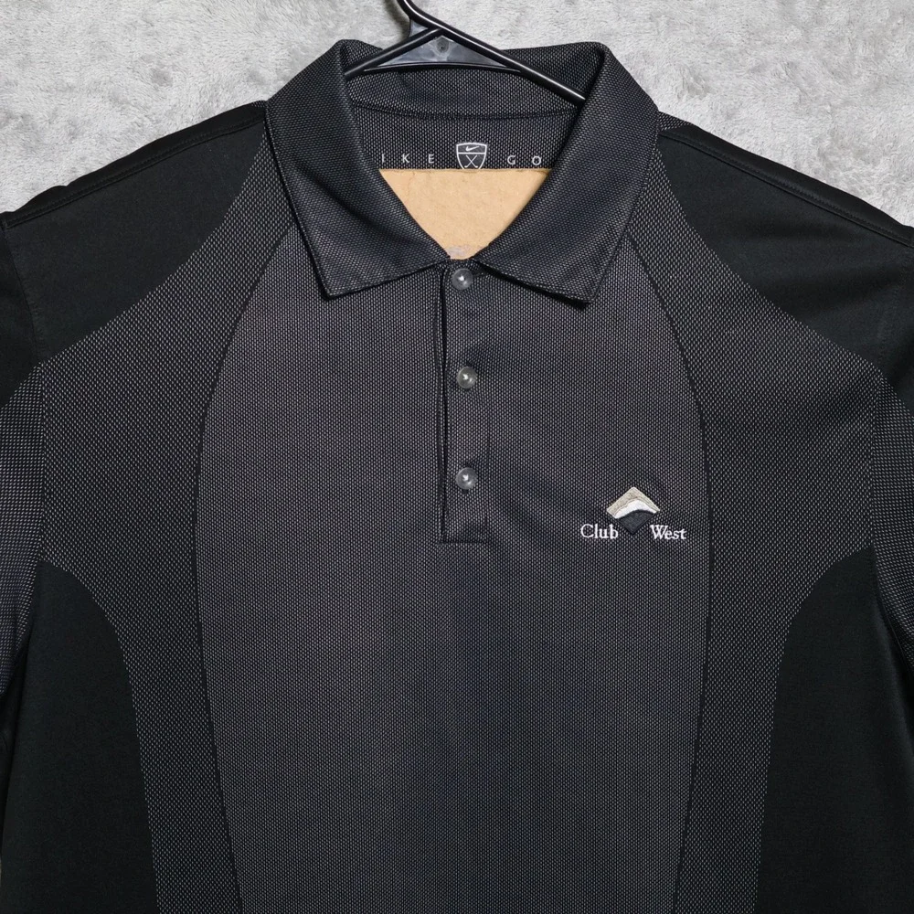 Vintage Nike Golf Polo Shirt Mens Large Black Gray Club West Course Logo Preppy